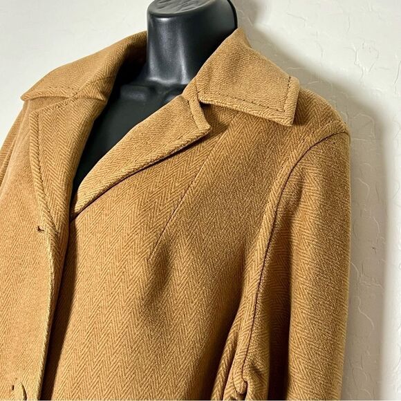 70s CASHMERE WRAP COAT TAN RELAXED MINIMALIST CUSTOM TAILORED XL HERMES XL - Picture 6 of 16